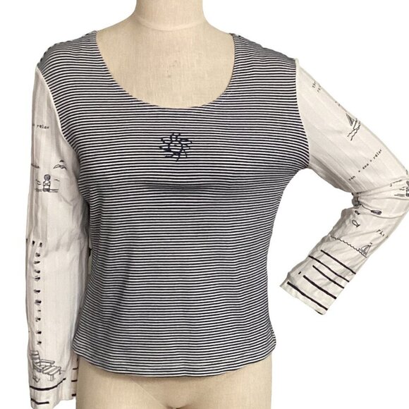 KD Spring Mixed Media Striped Nautical Long Sleeve Top Sz S #156G - Picture 1 of 15